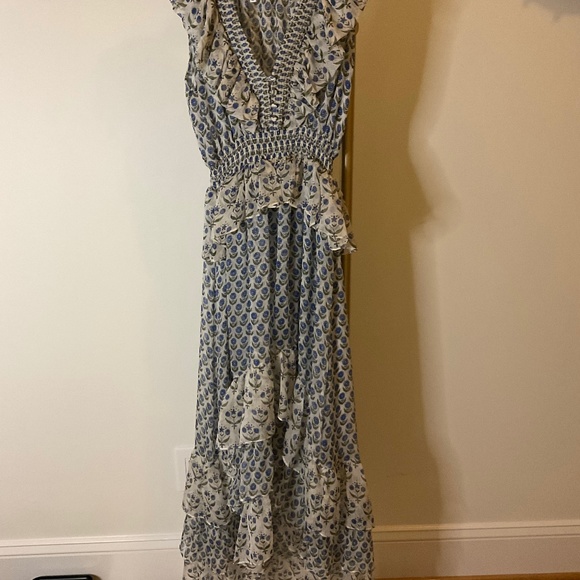 MISA Los Angeles Ruffled-Tiered Midi Dress  Ingrid dress Size M. Blue Floral - Picture 5 of 10